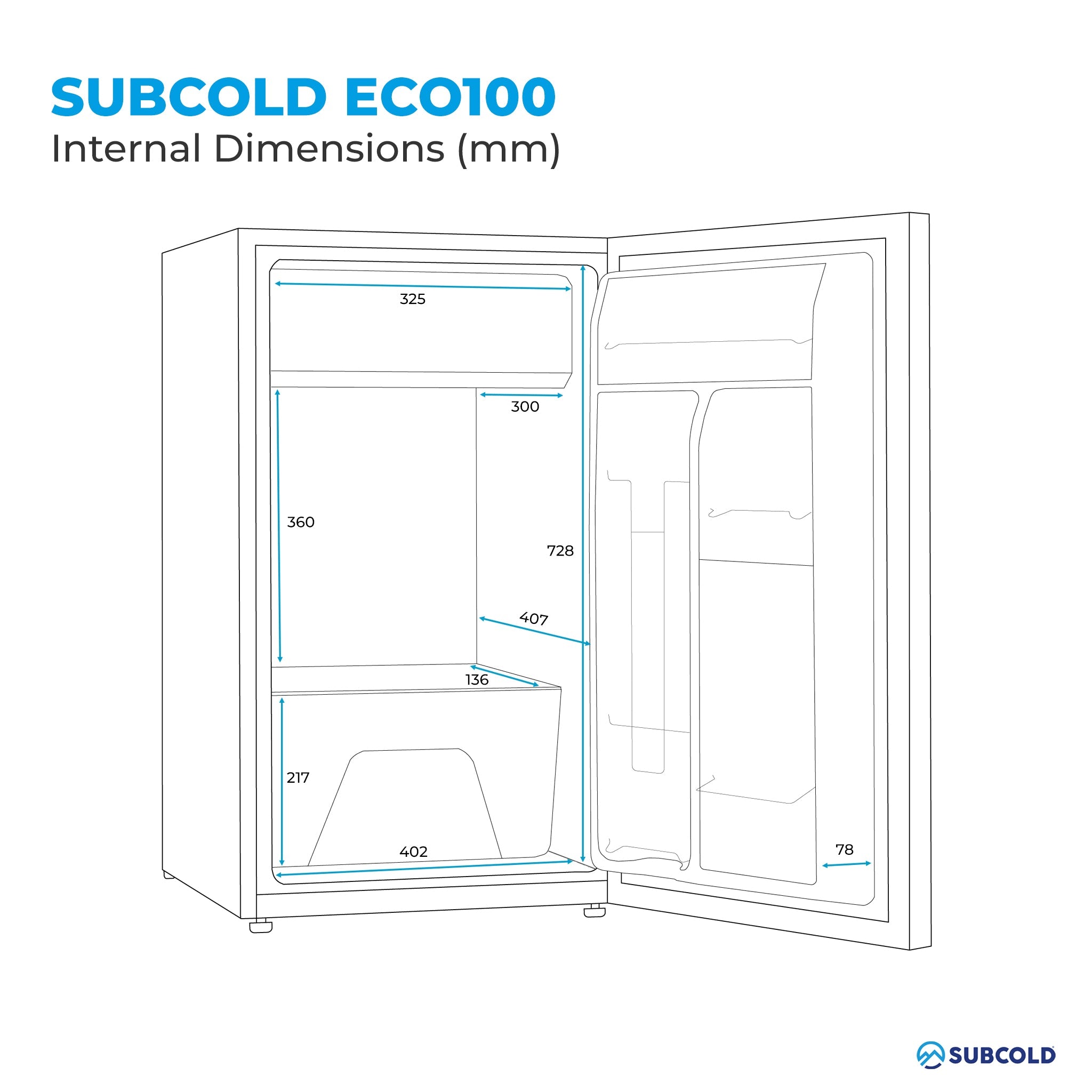 Subcold Eco100 LED Under Counter Fridge - White | Refurbished