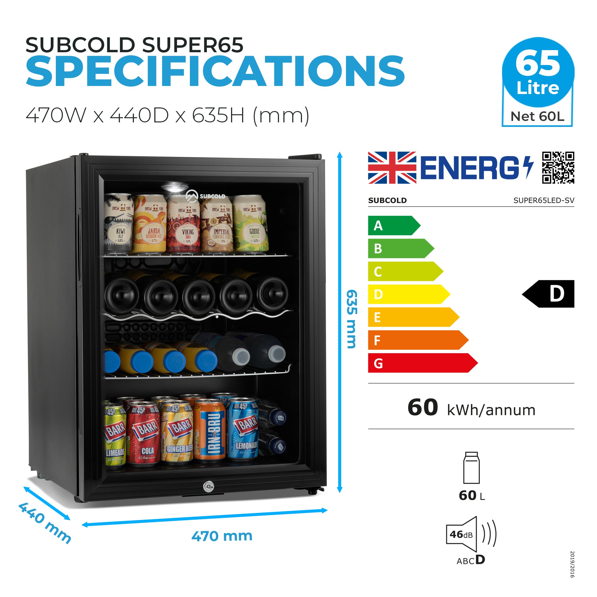 Subcold Super 65 LED Beer Fridge - Black | Refurbished