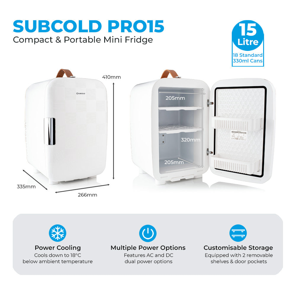 Pro 15L Mini Fridge - Cheq White | Refurbished