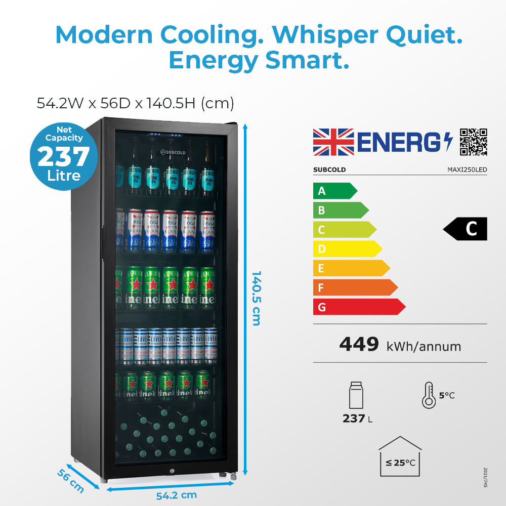 Subcold Maxi250 Tall Drinks Fridge Black | Refurbished