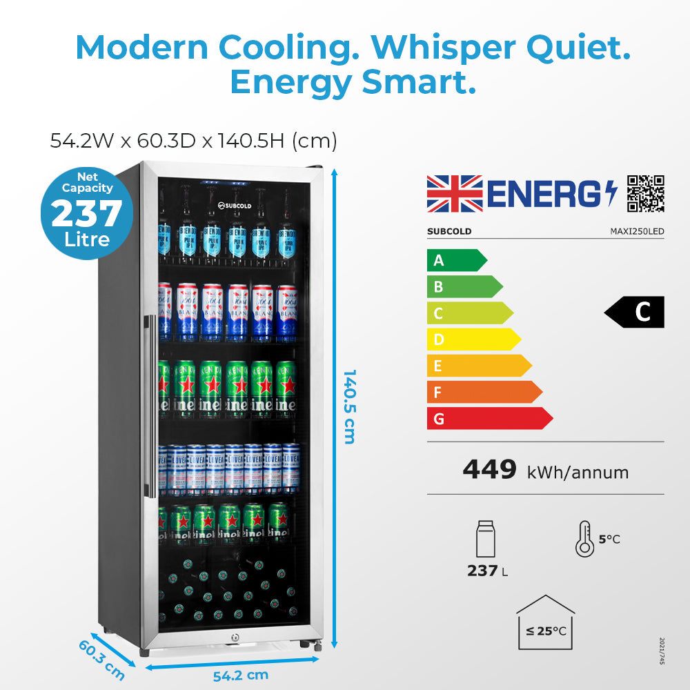 Subcold Maxi250 Tall Drinks Fridge Stainless Steel | Refurbished