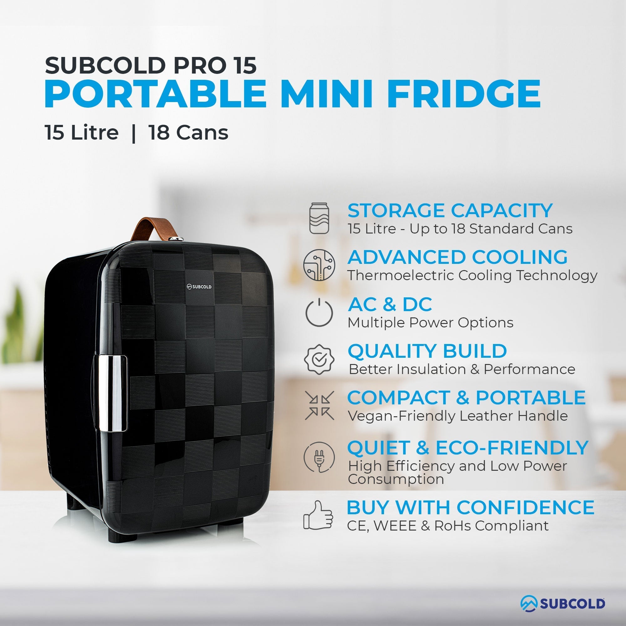 Pro 15L Mini Fridge - Cheq Black | Refurbished
