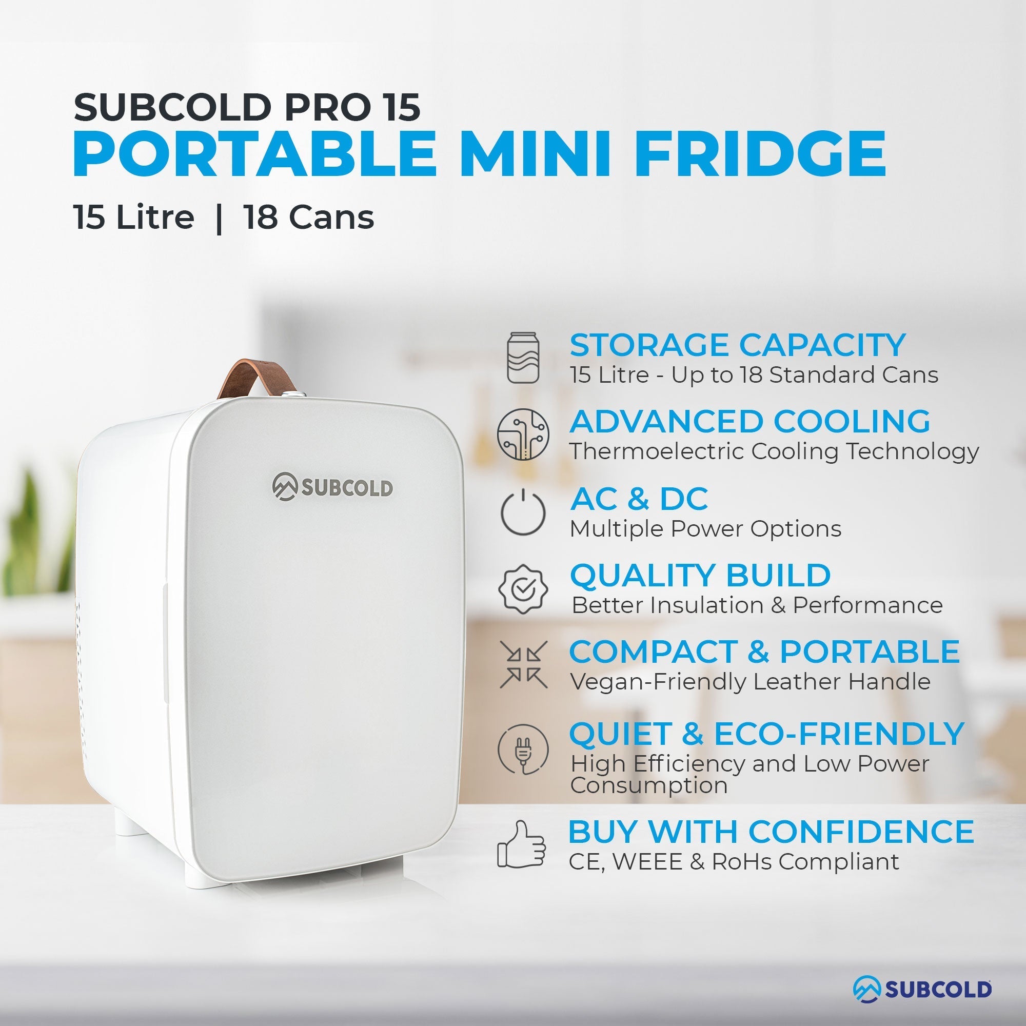 Pro 15L Mini Fridge - White | Refurbished