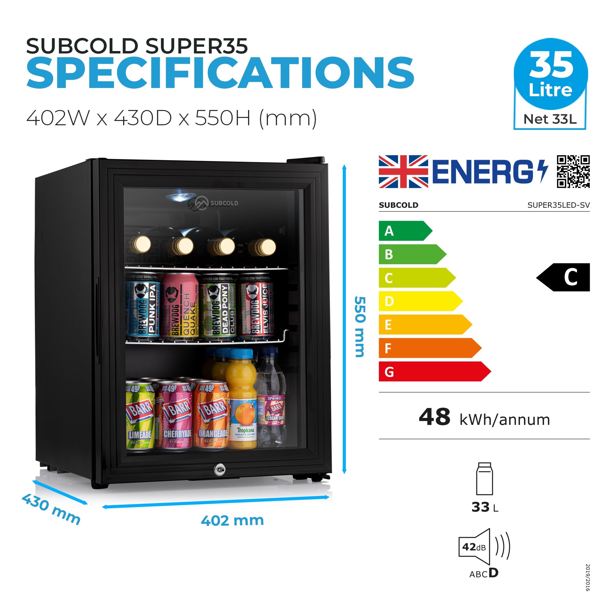 Subcold Super 35 LED Beer Fridge - Black | Refurbished