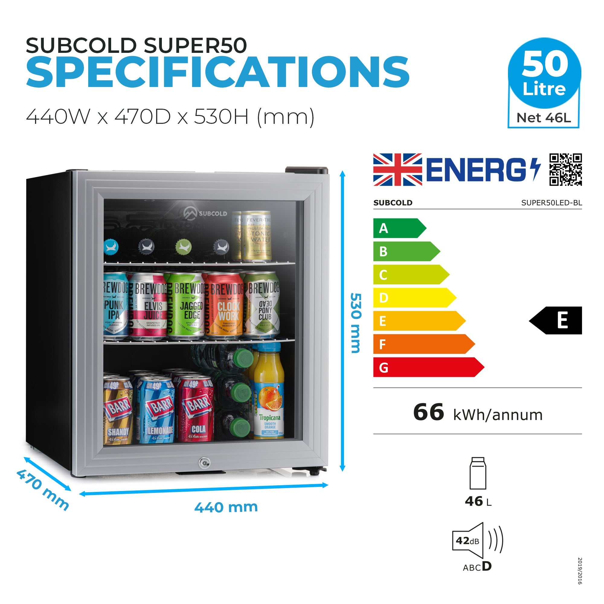 Subcold Super 50 LED Beer Fridge - Silver | Refurbished
