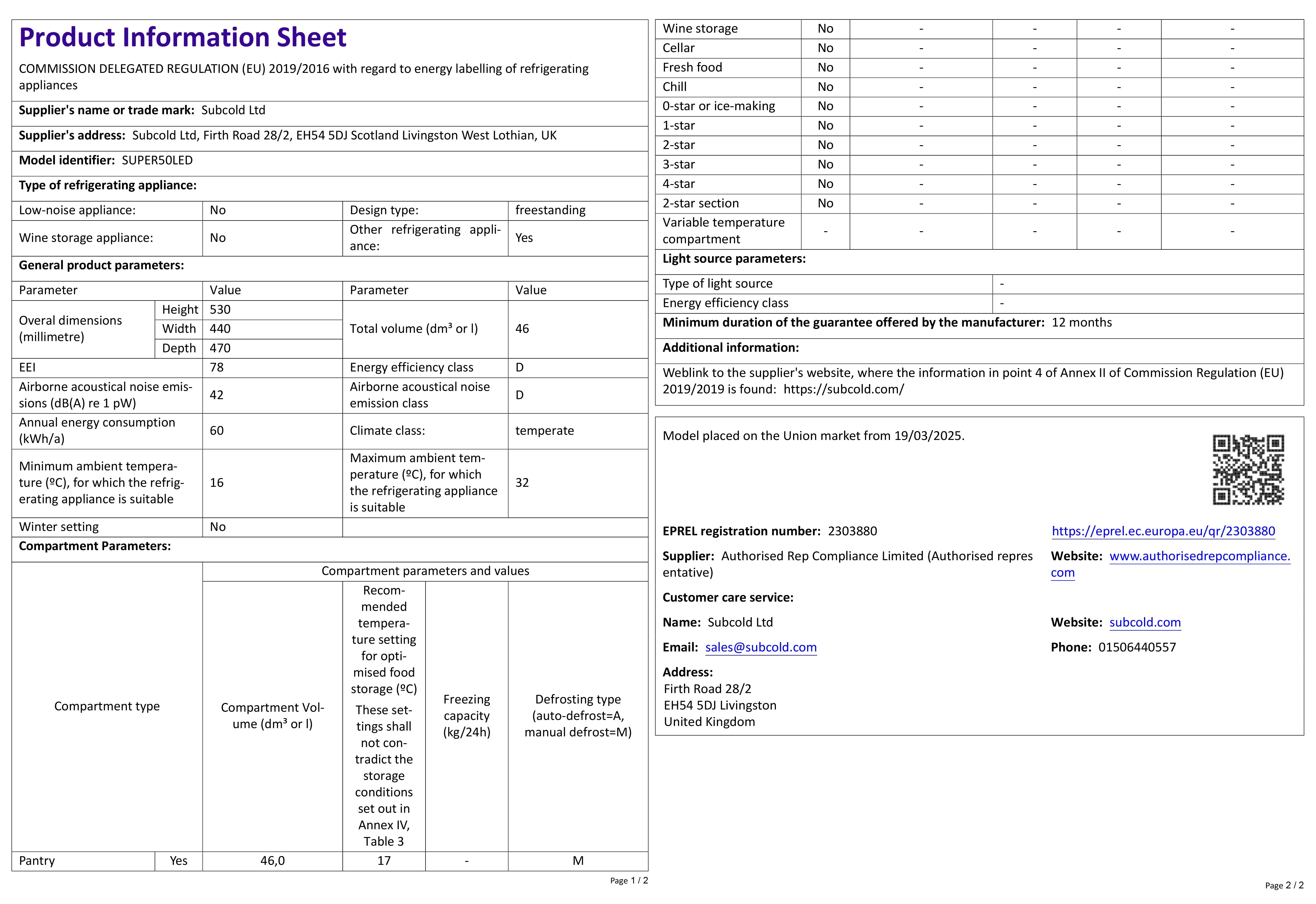 Subcold Super 50 LED Beer Fridge - Black | Refurbished
