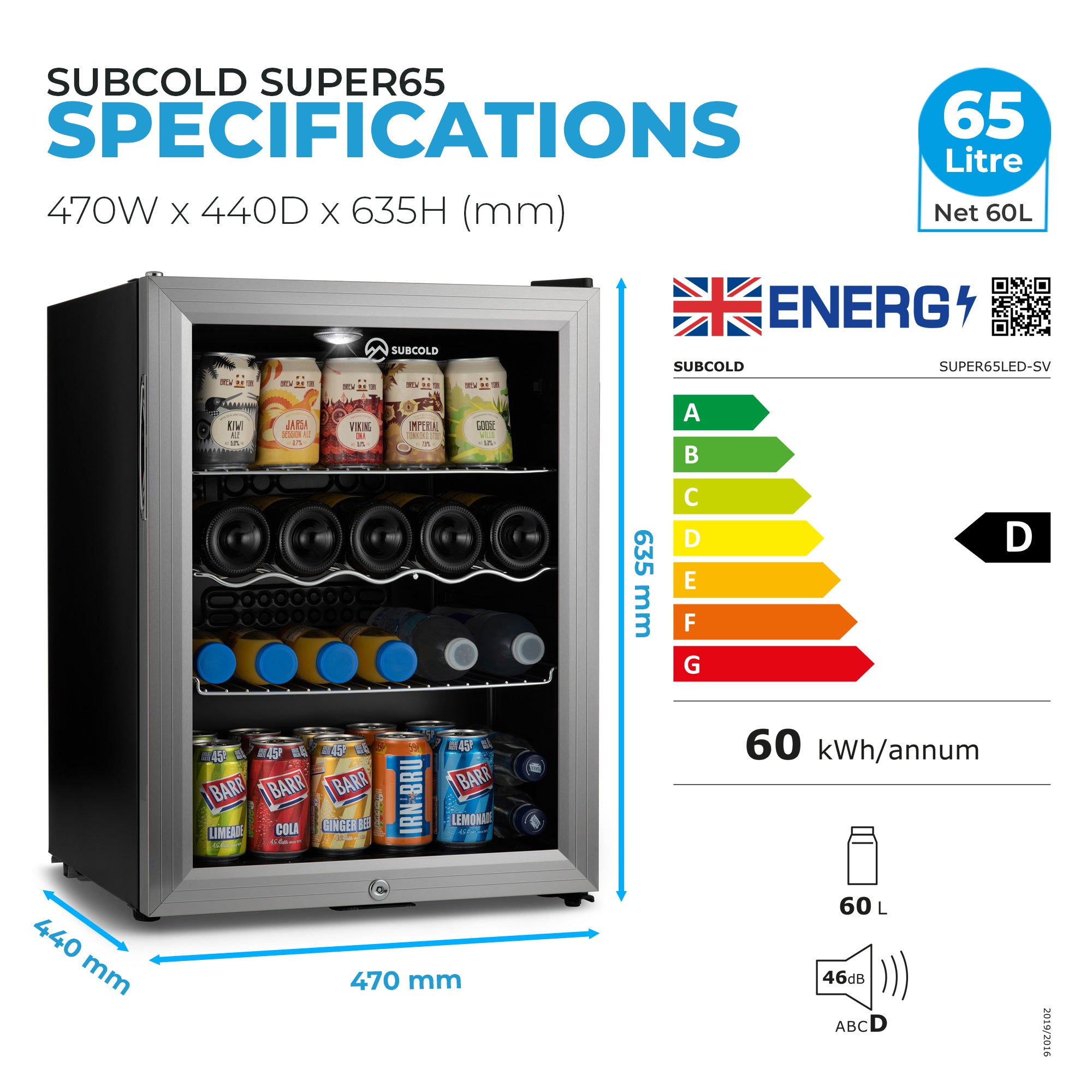 Subcold Super 65 LED Beer Fridge - Silver | Refurbished