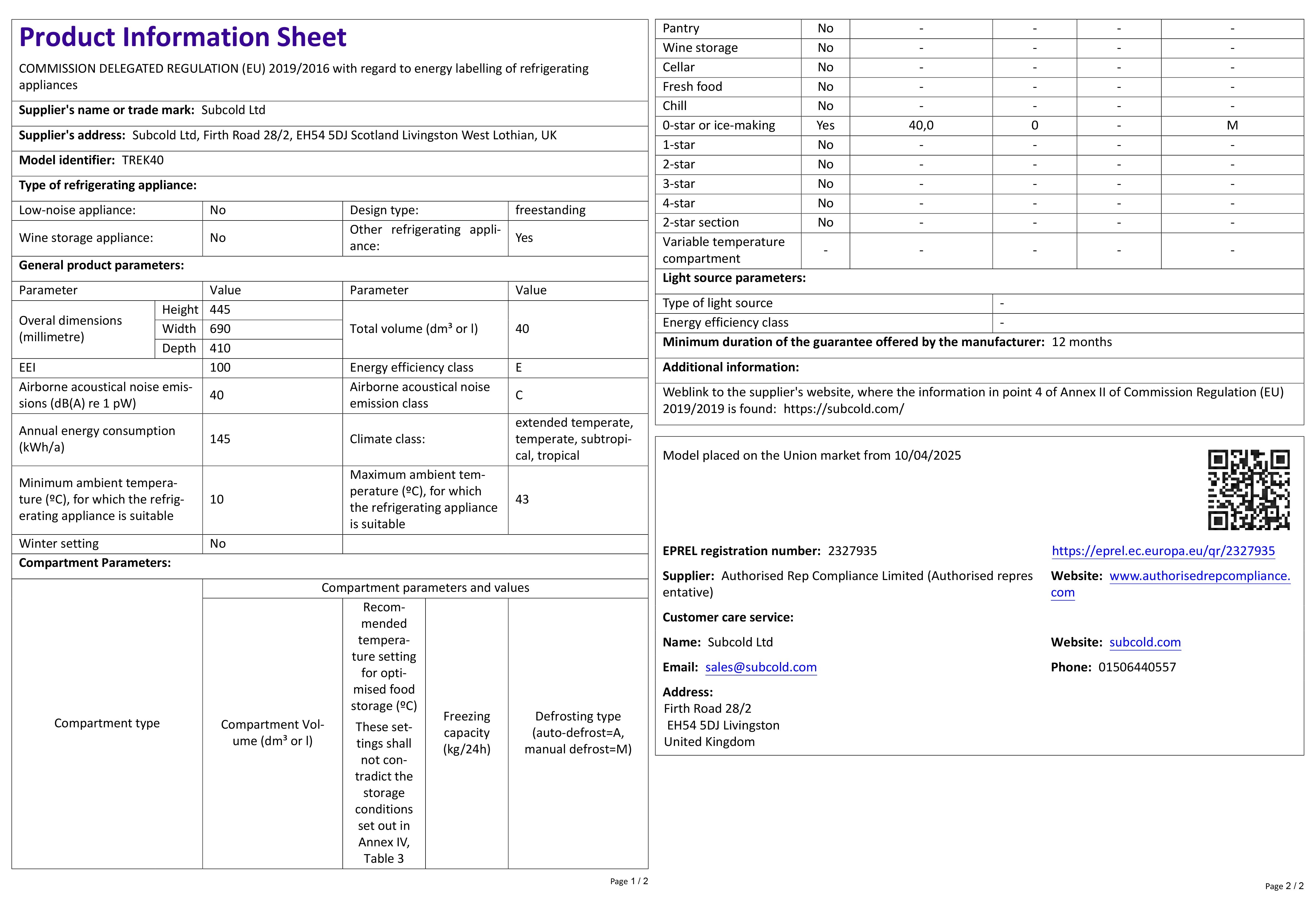 Subcold Trek40 Portable Car Fridge Refurbished